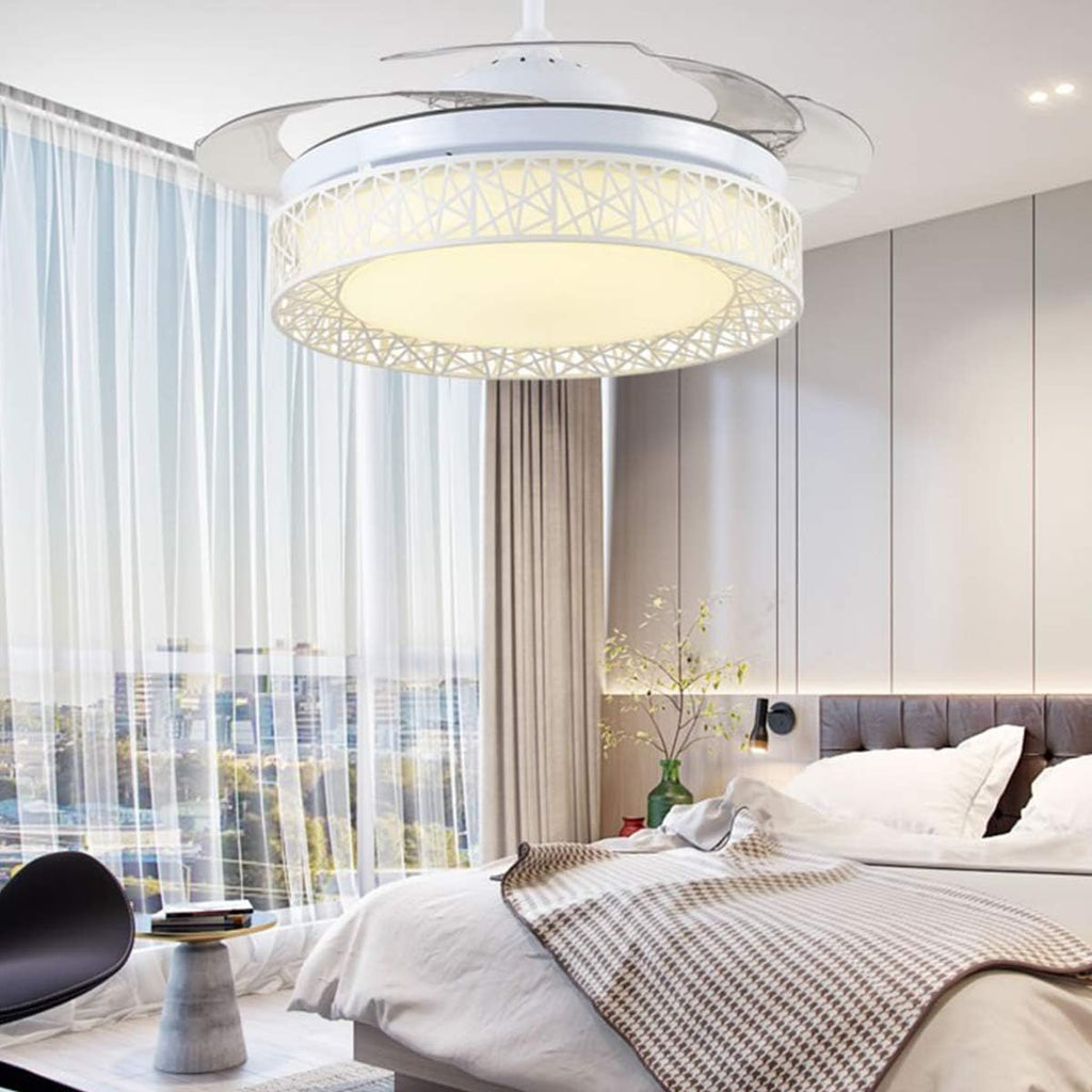 42' Retractable Ceiling Fan with Light, Modern Chandelier Ceiling Fan with Remote, Retractable Blades, 3 Color Light Dimmable Ceiling Fan and Light for Bedroom Living Room Dining Room (White)