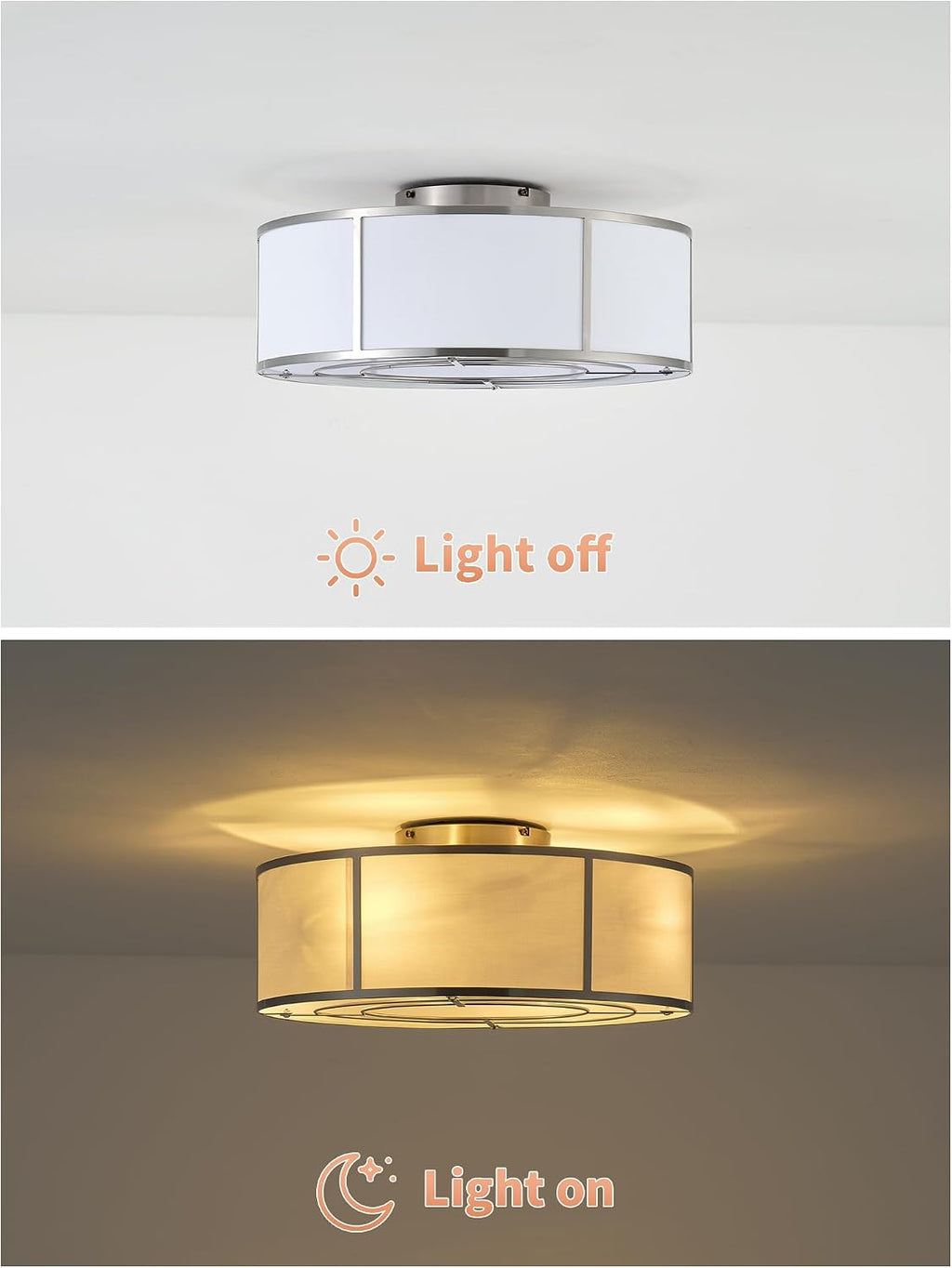 Low Profile Ceiling Fans with Lights, 20' Flush Mount Ceiling Fan with Light, Silver and White Boho Bladeless with 6 Speeds Remote Control for Bedroom, Nursery, Living Room