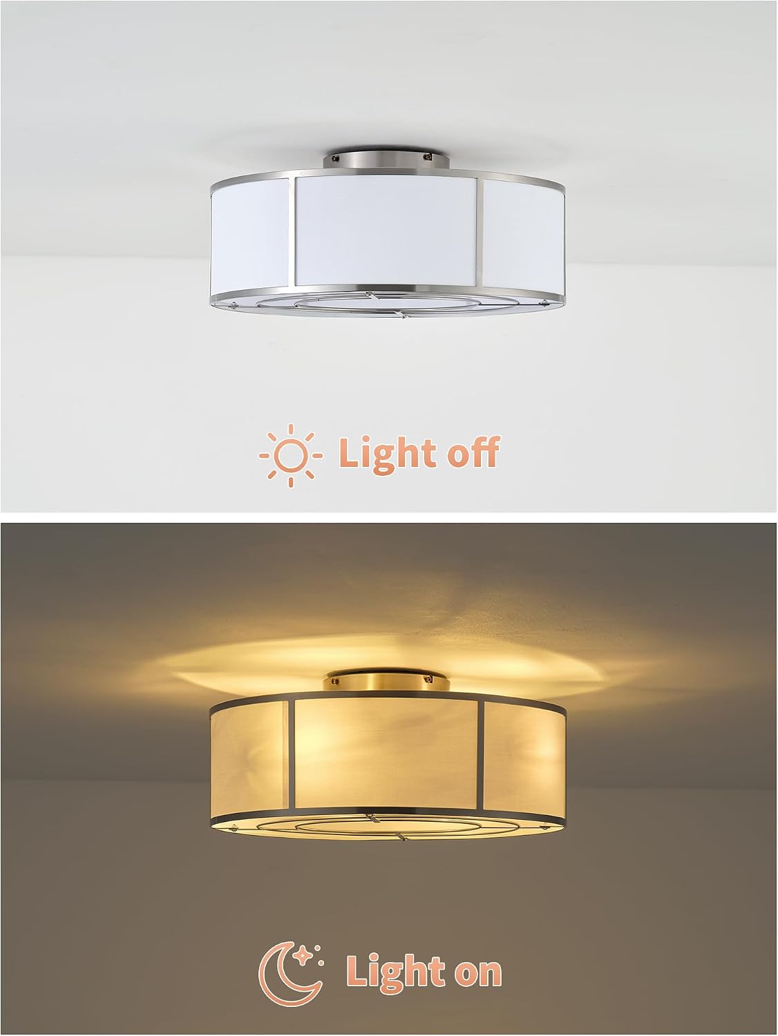 Low Profile Ceiling Fans with Lights, 20' Flush Mount Ceiling Fan with Light, Silver and White Boho Bladeless with 6 Speeds Remote Control for Bedroom, Nursery, Living Room