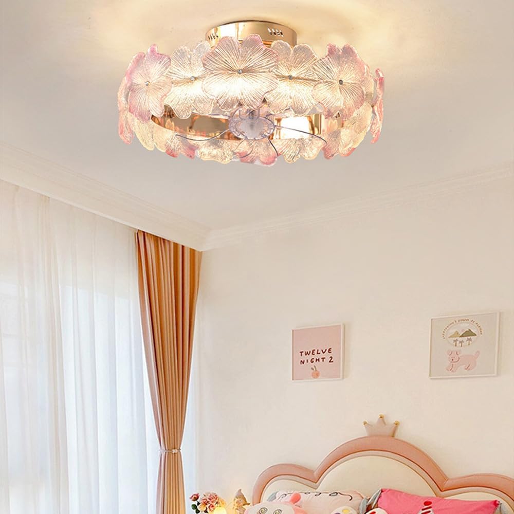 Ceiling Fan with Light Remote - 20 Reversible Dimmable LED Pink Crystal Flower Ceiling Fan for Girls Bedroom, Living Room, Nursery - 360° Rotating Kid-Friendly Design