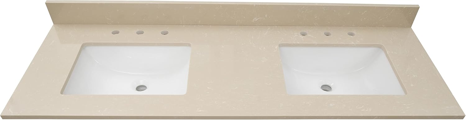 MSI Cosmic Sand Vanity Top with Under Mount Rectangle Double Bowl Ceramic Sinks, Engineered Marble Stone, 4' CC Faucet Holes, 61'X22'