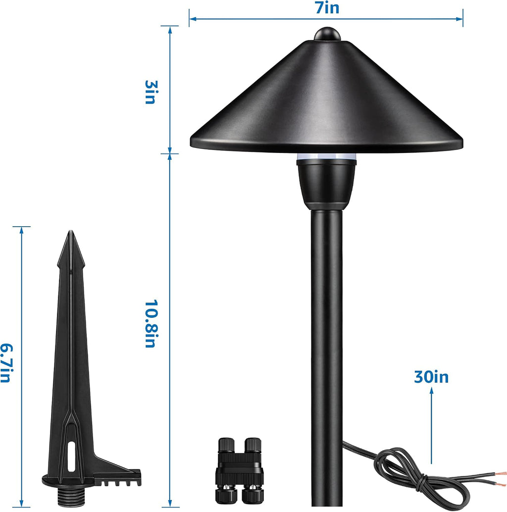 SUNVIE 8-Pack Low Voltage Landscape Pathway Lights 12-24V 3W LED Landscape Lighting 3000K Outdoor Pathway Lighting IP65 Waterproof Aluminum Wired Path Lights for Yard Garden Walkway, ETL Listed Cord
