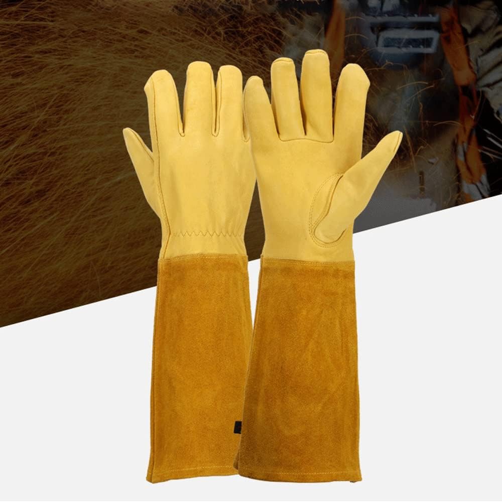 Long Gardening Gloves for Men/Women Thornproof Rose Pruning Gauntlet Forearm Protective Garden Work Gloves (Color : Brown, Size : Large)
