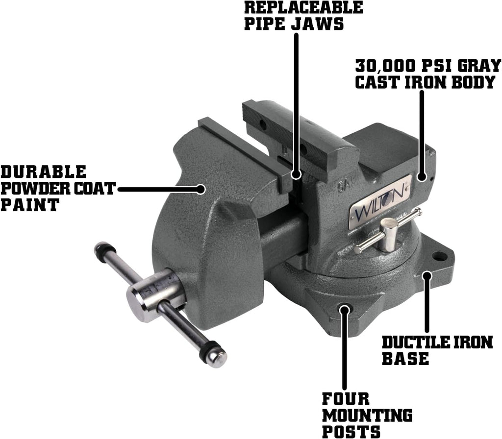 Wilton Mechanics Bench Vise, 5' Jaw Width, 5-1/4' Jaw Opening, 3-3/4' Throat (Model 745)