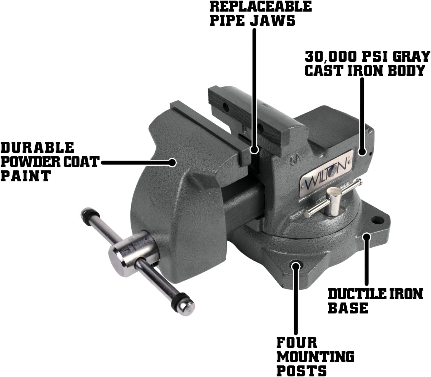 Wilton Mechanics Bench Vise, 5' Jaw Width, 5-1/4' Jaw Opening, 3-3/4' Throat (Model 745)