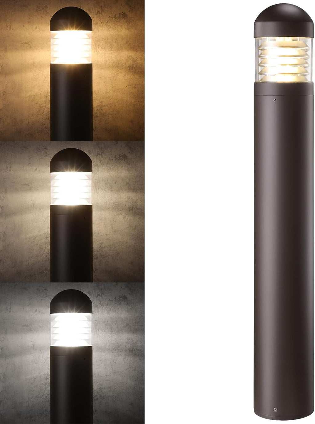 LEONLITE 3CCT LED Bollard Landscape Pathway Light, 43' 14W/19W/24W Adjustable Watts, 120V-277V Commercial Bollard Fixture, 0-10V Dimmable UL Listed Landscape Area Light, Louvered
