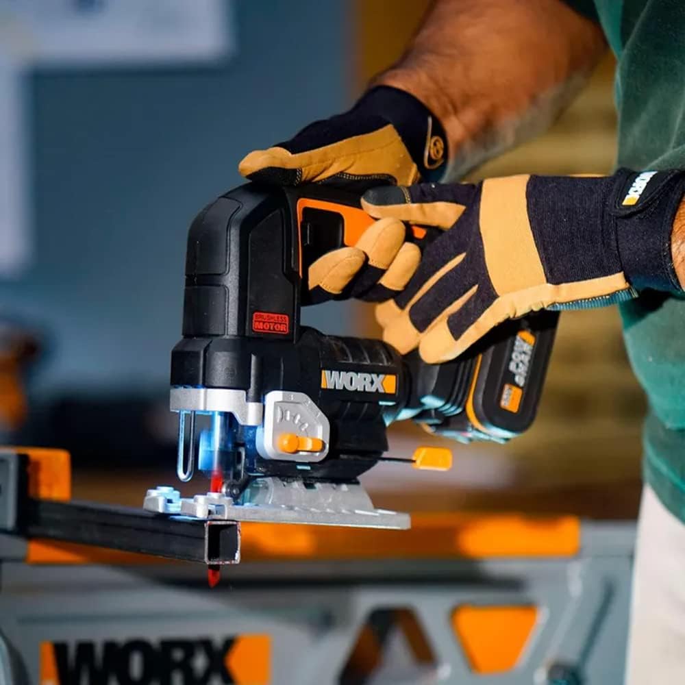 WORX Nitro WX542.9 Cordless Pendulum Stroke Jigsaw 20 V - Brushless Motor - Professional Jigsaw with Suction Adapter - Also Ideal for Mitre Cuts - PowerShare Compatible - Without Battery and Charger