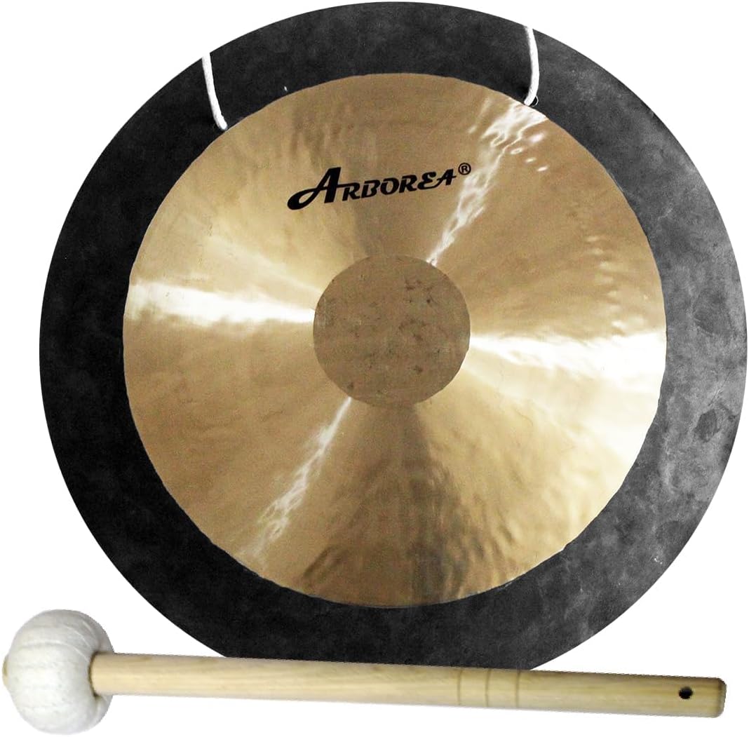 Arborea Sound Healing Gong Deep Wave Gong 18 Inch Authentic Chinese Wind Gong Includes Padded Gong Mallet Hanging String for Sound Bath and Meditation