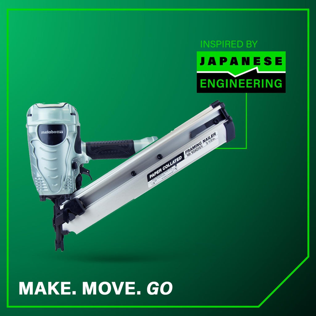 Metabo HPT Framing Nailer, Pro-Preferred Framing Tool for Flooring, Truss Build-Up, Roof Decking, and Housing Construction, Quick Switch Nailing, 3-1/2' 30° Paper Collated Nails, NR90ADS1