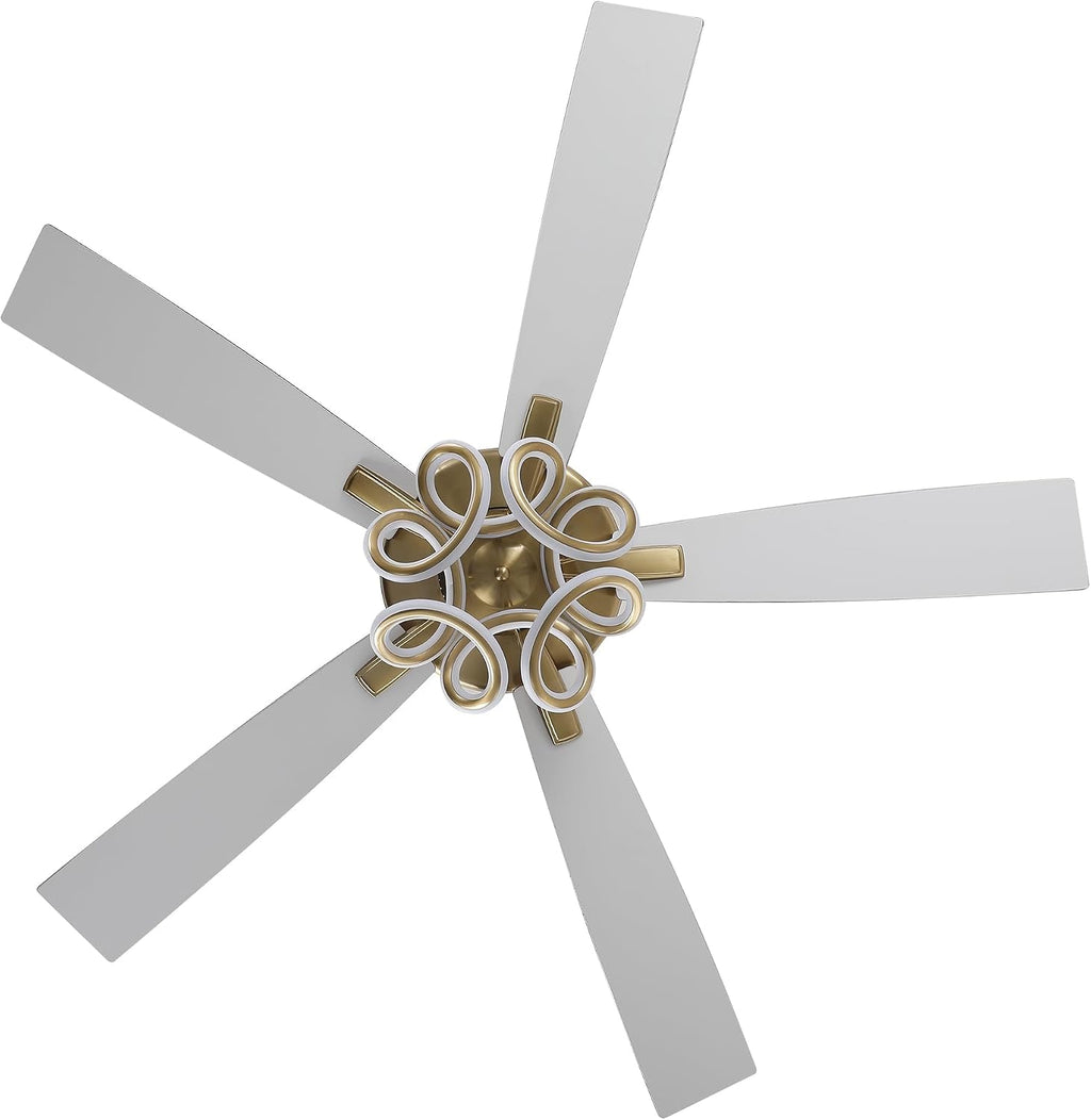 52' Gold Ceiling Fans with Lights and Remote/APP, RGB Color Changing LED Lighting Ceiling Fan, Indoor Outdoor Modern Luxury White and Gold Ceiling Fan for Living Room, Bedroom, 3CCT, 6 Speeds