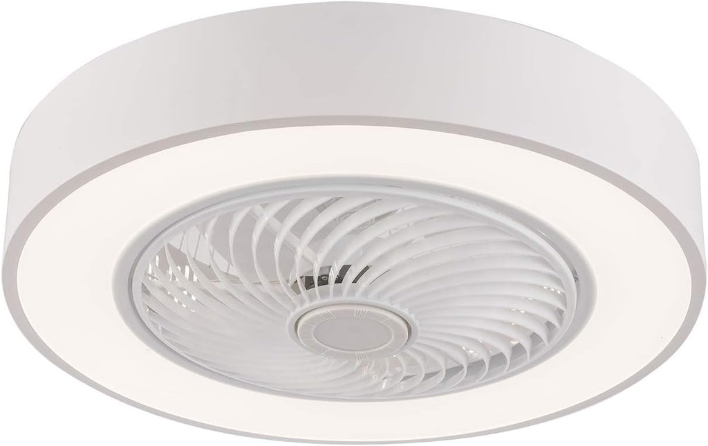 Ceiling Fan with Light Kit,22 Inch Modern LED Remote Control Semi Flush Mount Fandelier with Invisible Acrylic Blades,3 Colors 3 Speeds Changing,Enclosed Low Profile Fan (White)