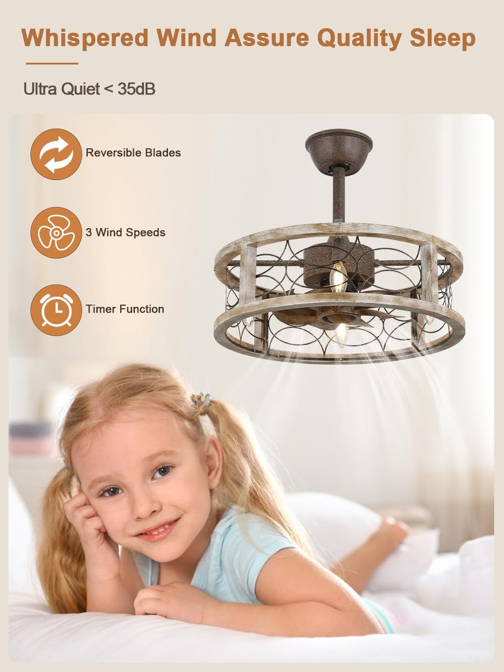 Caged Ceiling Fans with Lights, 18 Inch Farmhouse Ceiling Fans with Lights and Remote, Rustic Industrial Fandelier Ceiling Fan Enclosed for Bedroom