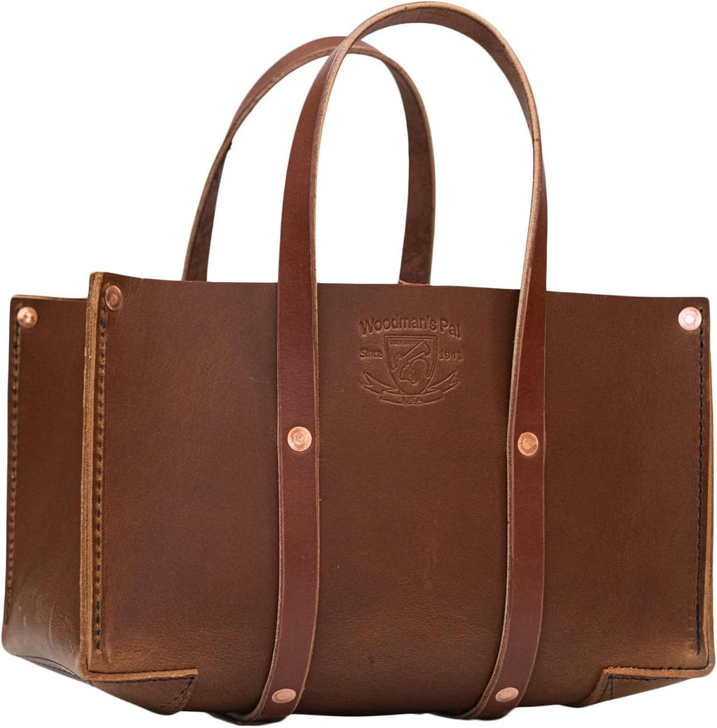 Woodman's Pal Buffalo Leather Tote Tool Bag For Hand Tools, Gardening, Outdoorsmen, Heavy Duty Premium Storage Leather Organizer - USA (Golden Brown)