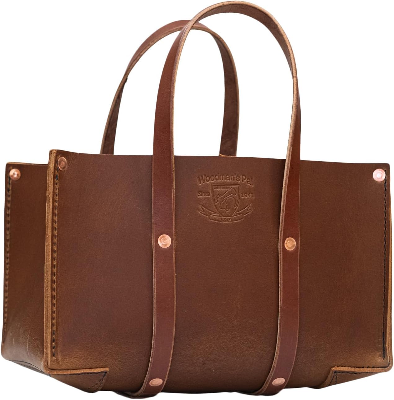 Woodman's Pal Buffalo Leather Tote Tool Bag For Hand Tools, Gardening, Outdoorsmen, Heavy Duty Premium Storage Leather Organizer - USA (Golden Brown)