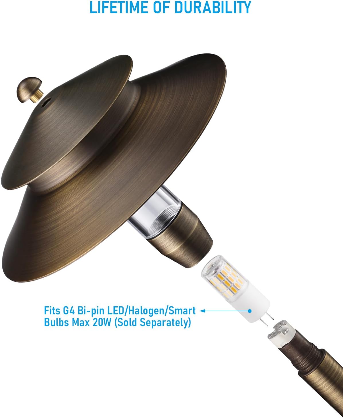 LEONLITE Stratum 12V Cast Brass 2-Tier Path Light, for Low Voltage Landscape Lighting on Pathway, Garden, Work with G4 Bulb, (Not Included), IP65, 22.44'' Tall, 8.27'' Shade, Bronze, Pack of 4