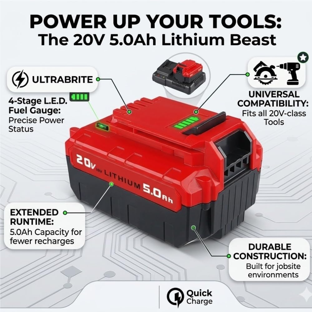 20V 5.0Ah Replacement Lithium-Ion Battery Compatible with Dewalt PCC682L PCC680L PCC692l Cordless Electric Screwdriver Drill Saw Nail Gun Tool Packs(4PCS)