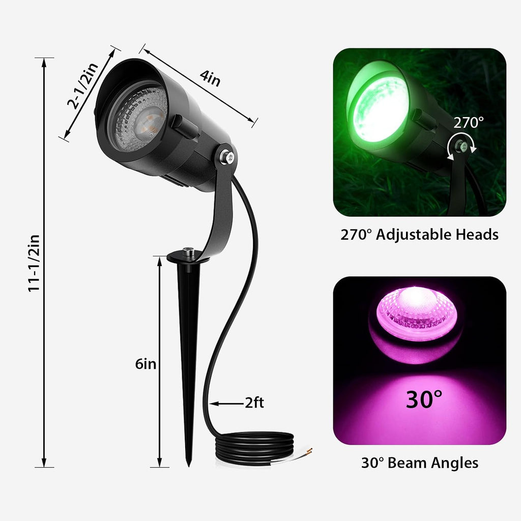 All-in-One RGBWW Low Voltage Landscape Lighting Kit, 12W LED Color Changing Landscape Lights with Remotes, Transformer and Wire, Outdoor Waterproof Spotlights for Yard Garden Festival Decor, 12-Pack