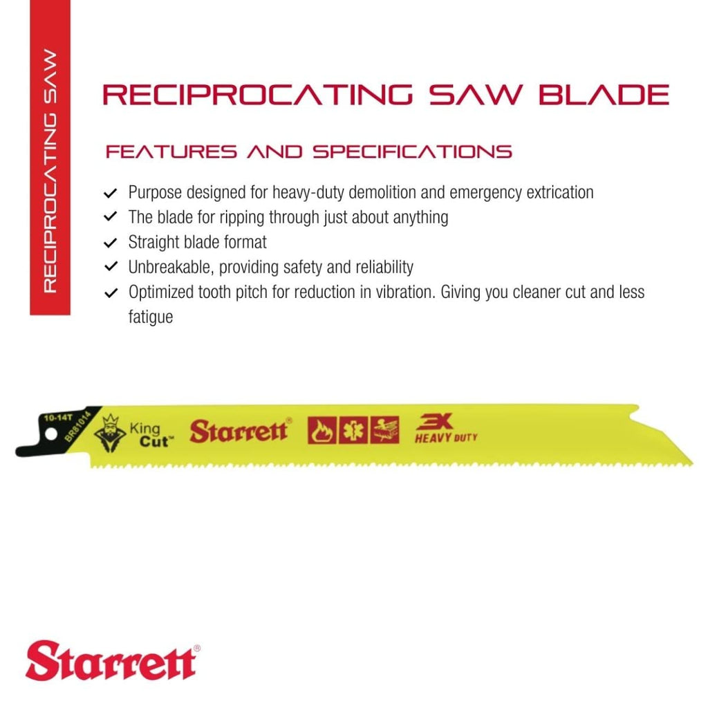 Starrett Bi-Metal King Cut Fire Rescue and Demolition Reciprocating Saw Blade - 8' Length, 3/4' Width, 0.50' Thickness, Straight Shape, 10-14 TPI - 50-Pack - BR81014-50
