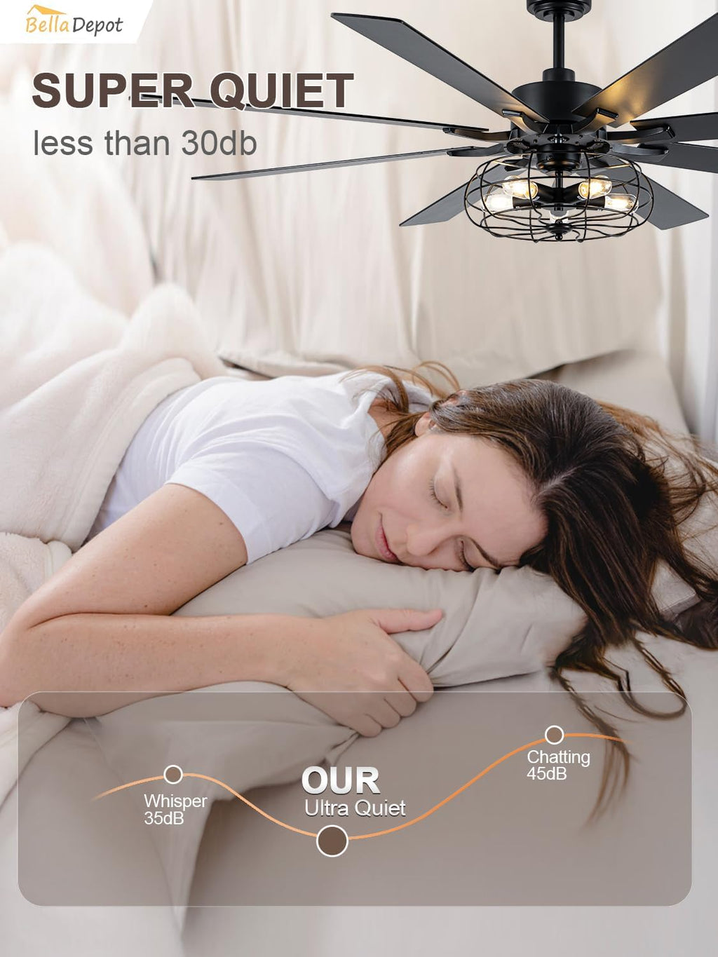Bella Depot 72 Inch Large Farmhouse Ceiling Fan Industrial Big Chandelier Ceiling Fan with Light, 6-Speed, Reversible, Timing Option - Ideal for Bedroom, Living Room, Covered Patio