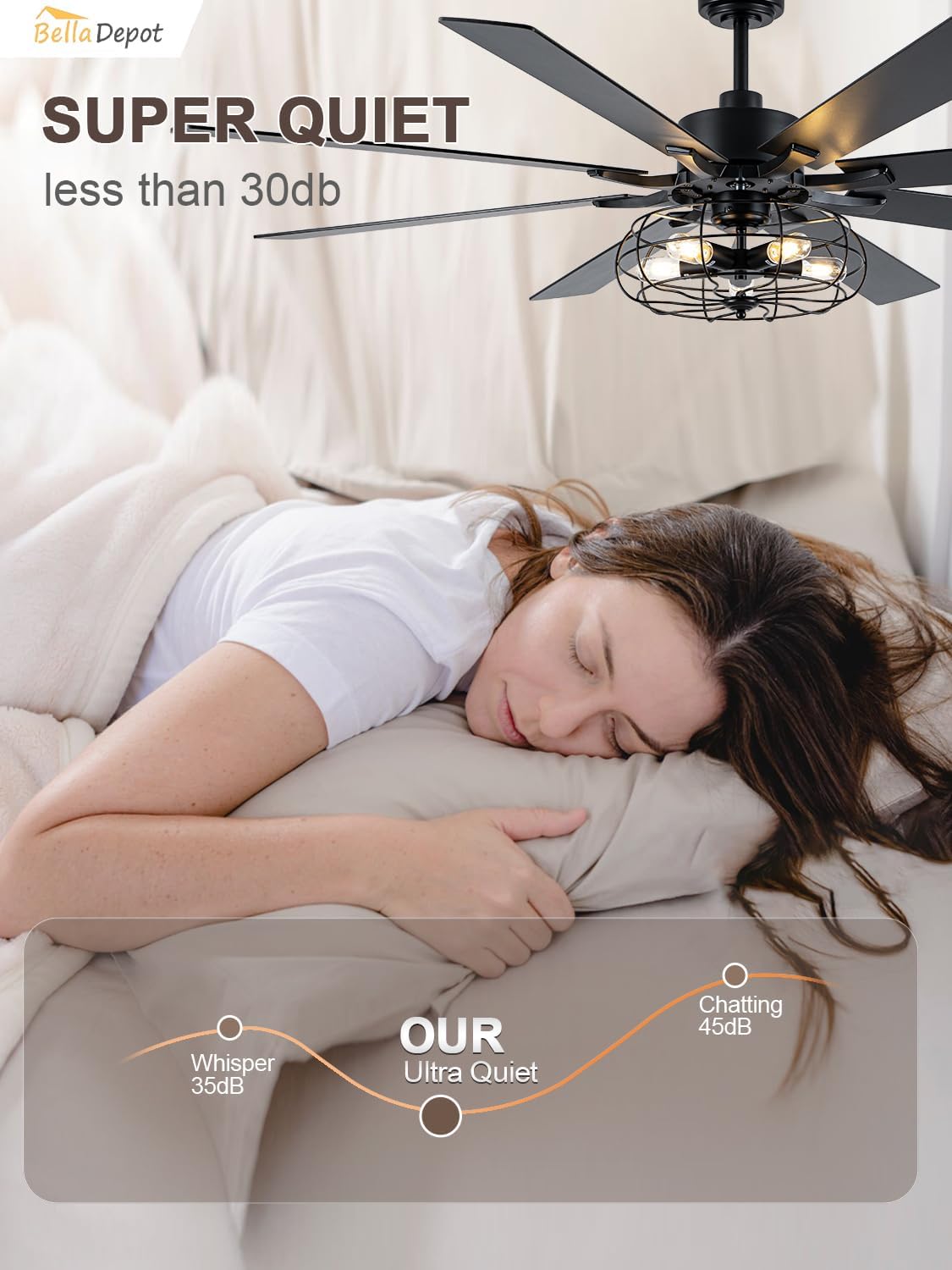 Bella Depot 72 Inch Large Farmhouse Ceiling Fan Industrial Big Chandelier Ceiling Fan with Light, 6-Speed, Reversible, Timing Option - Ideal for Bedroom, Living Room, Covered Patio
