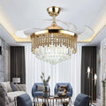 Fandian Crystal Ceiling Fan with Light Remote Control Fandelier, Modern Retractable Luxury Chanmdeliers Fan with 3 Color Change LED Light 3 Speed for Living Room Bedroom