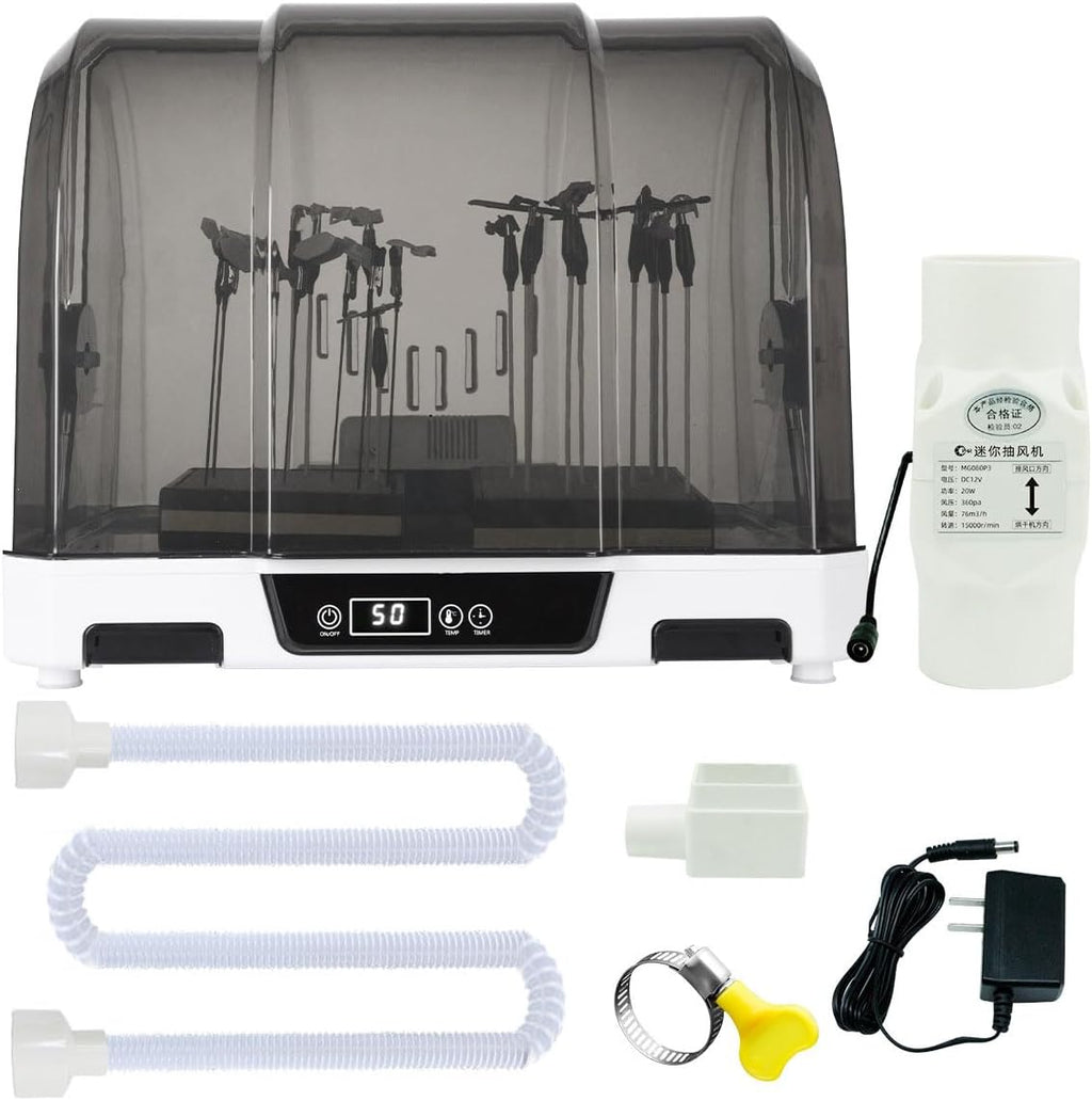 200W Airbrush Spray Booth Kit, Airbrush Drybooth with Water Filter Box and Dust Cover, 20-50℃ Temperature Adjustment&10-180min Time Setting&90° Clamshell Design, for Painting Model Craft Hobby DIY