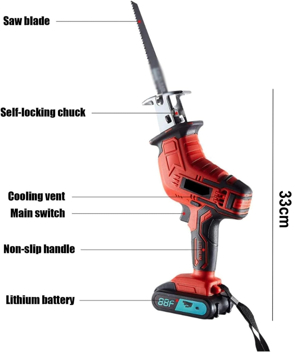 Cordless Electric Bone Saw, Reciprocating Cutting Machine with LED Light, 4 Saw Blades, 3000RPM Handheld Butcher Tool for Wood, Metal, PVC Cutting