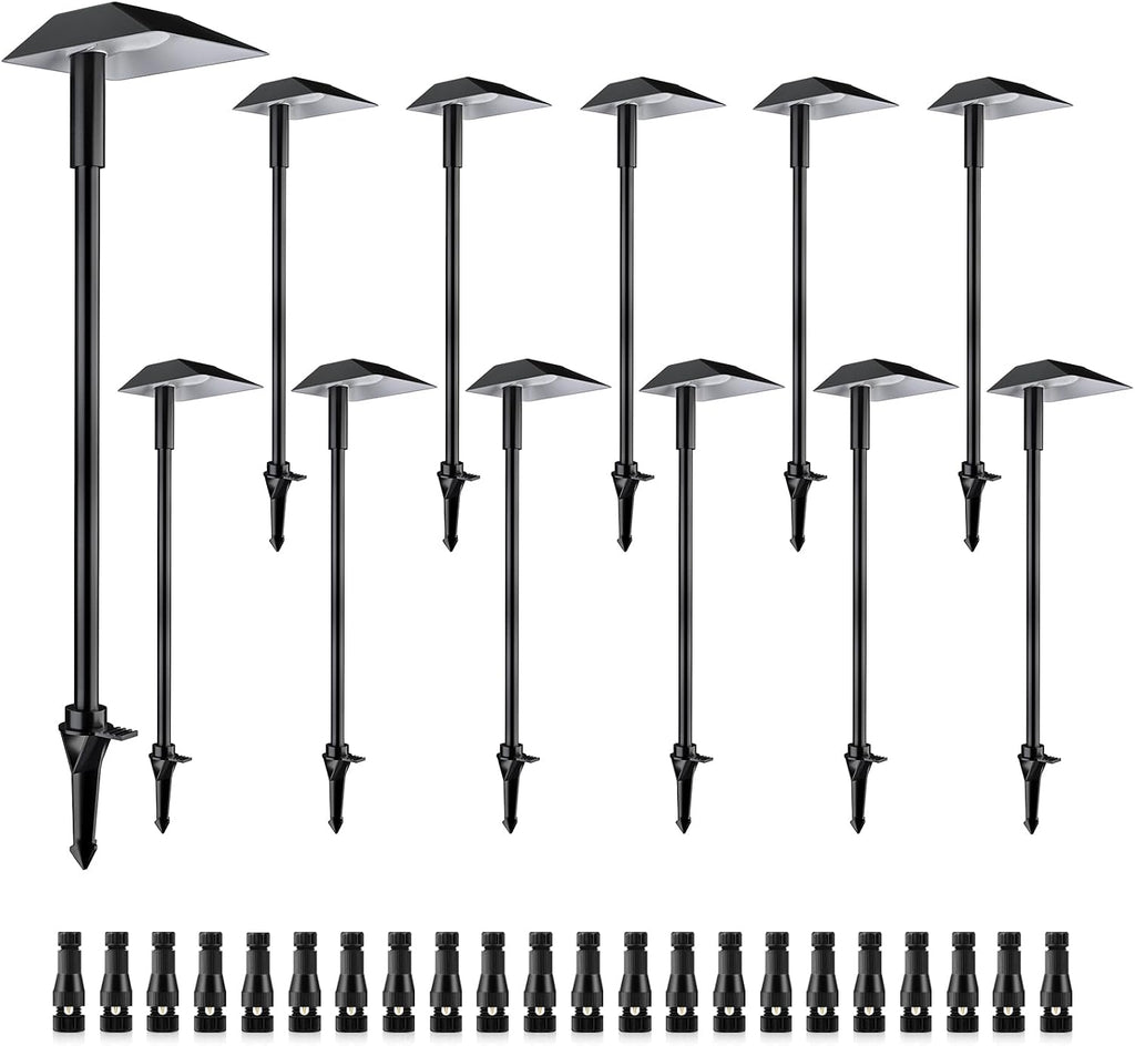 5W Low Voltage Landscape Pathway Lights with Connectors,12-24V Outdoor Path Lights, 3000K Wired Landscape Lights for Yard Garden Walkway, IP66 Waterproof（12Pack）