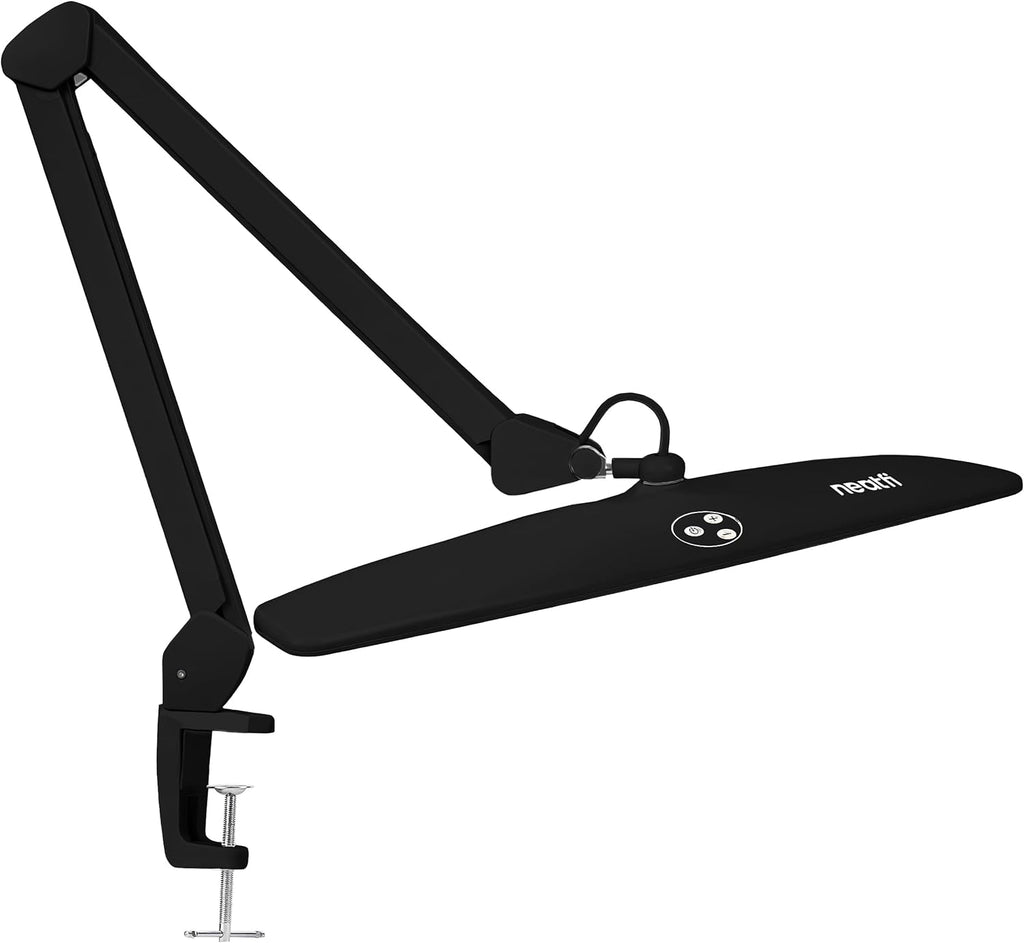 Neatfi Elite HD XL Desk Lamp – 1,600 Lumens, 22' Wide Head, 6500K Daylight | Non-Polar Dimming, Adjustable | Office, Study & Home Workspace (Black, Non-CCT with Clamp, 22 Inches)