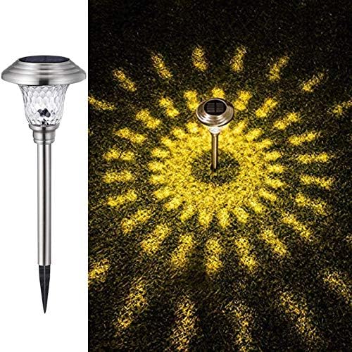 Solar Light 2/4 Pack Solar LED Lights Outdoor Garden Street Stake Glass Stainless Steel Waterproof Solar Lamp White Wireless Sun Powered Powered Spotlight (2 Pcs Silver Yellow Light)