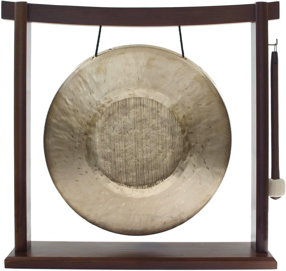 10'-12' Gongs on Woodsonic Stand - Includes Gong, Mallet, & Stand/Easy to Play Traditional Chinese Gong/Easy to Assemble Stylish Wood/Great for Small Spaces