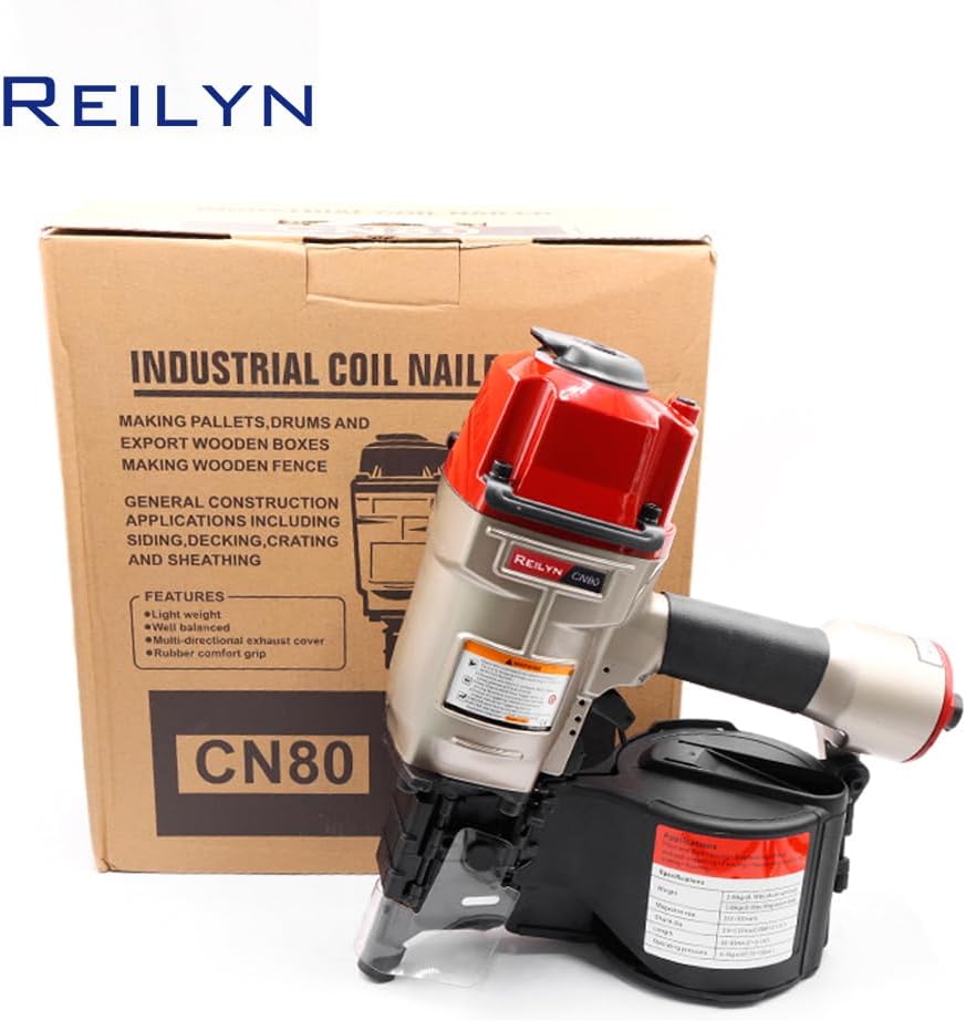 Coil Nail Gun CN80, 2 inch to 3-1/4-inch 15 Degree Siding Nailer, Heavy-Duty Pallet Coil Nailer for Framing, Sheathing, Wooding Fencing, Decking