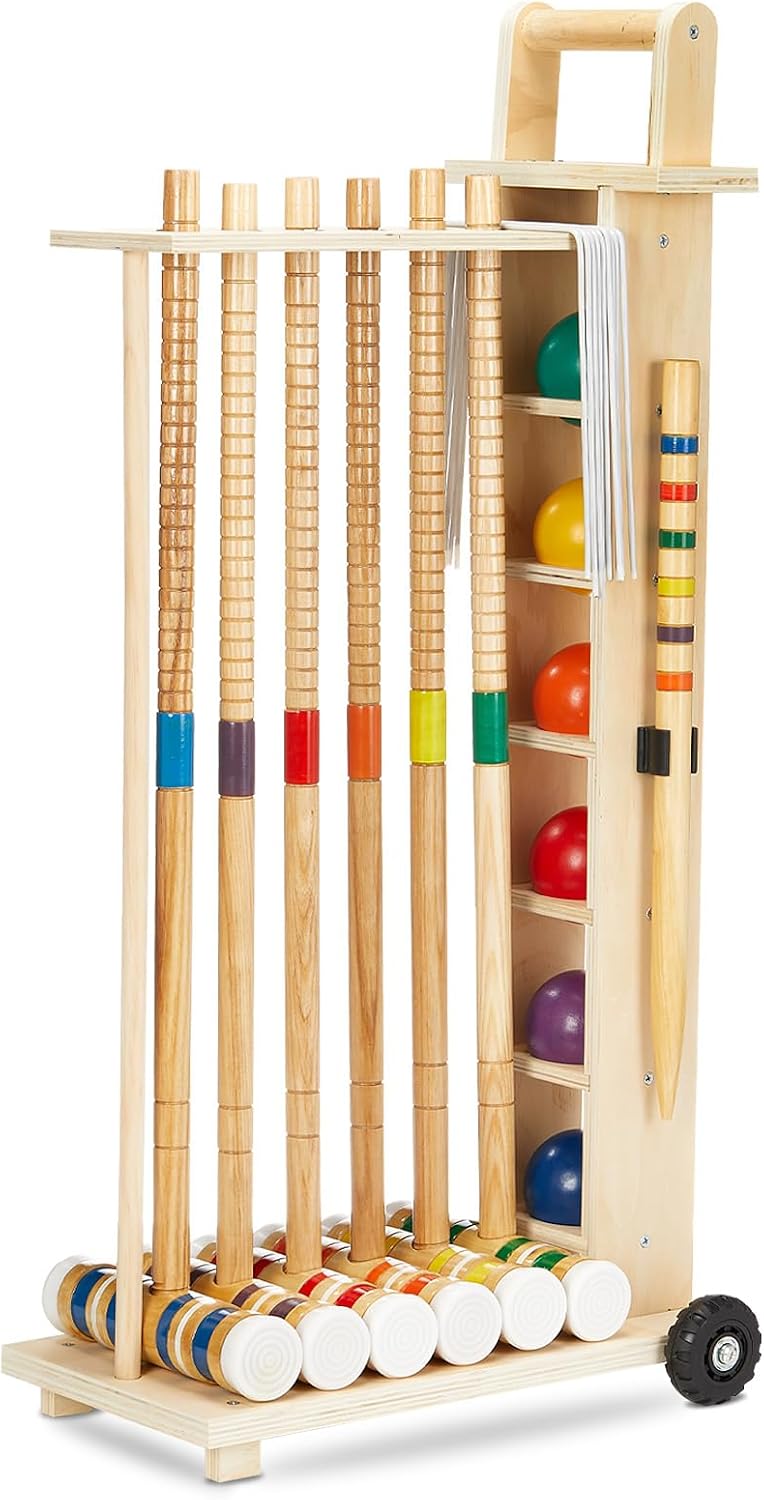 Hiboom 6 Player Croquet Set for Adults with Wooden Stand, Rubber Wooden Mallets, Colored Balls and Steel Wicket for Family & Friends, Great for Outdoor Lawn, Backyard Park