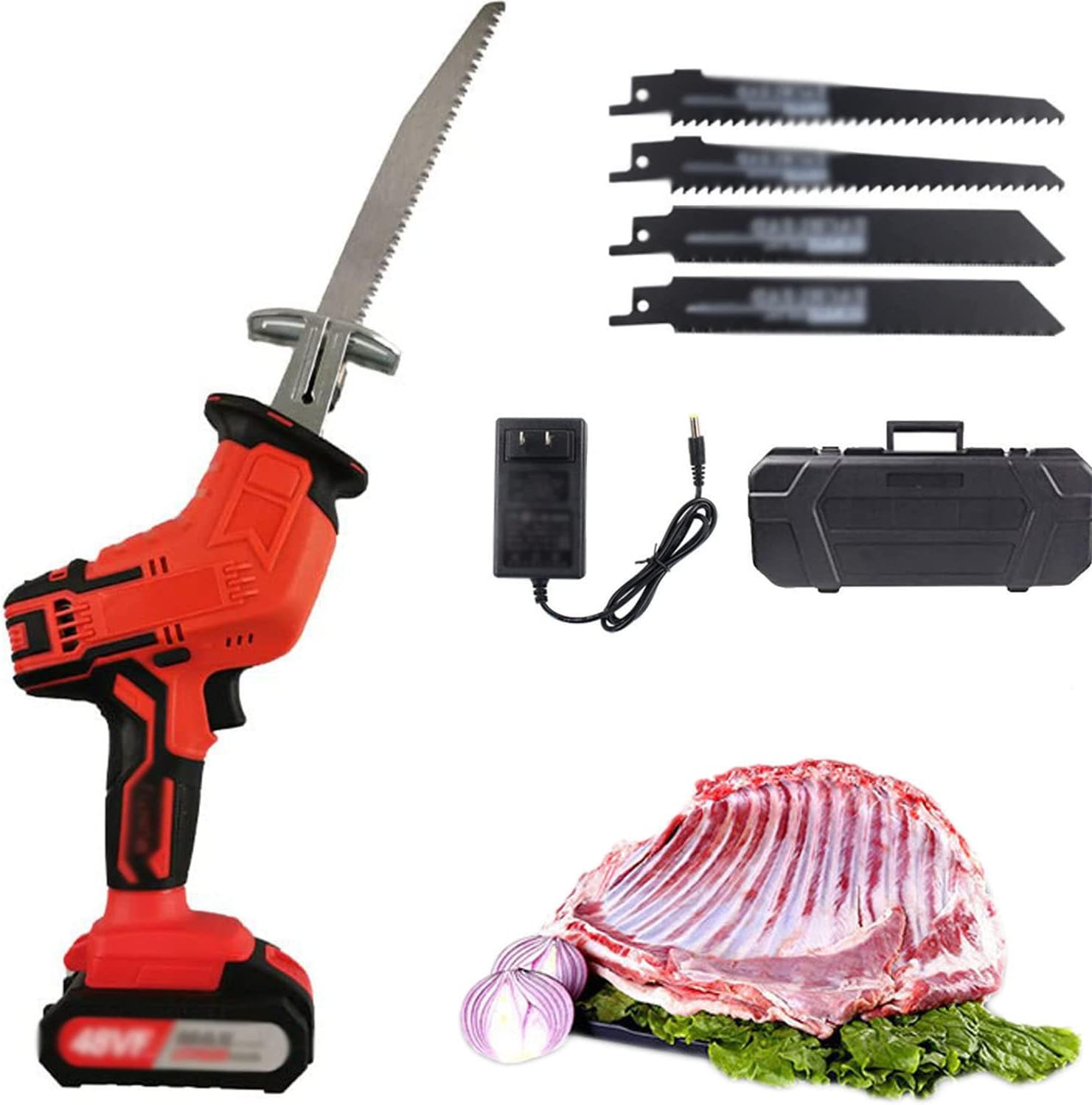 Cordless Reciprocating Saw 48V with 4PCS Saw Blades Cordless Saw, 0-3000 RPM Variable Speed Electric Saw, for Wood and Metal Cutting
