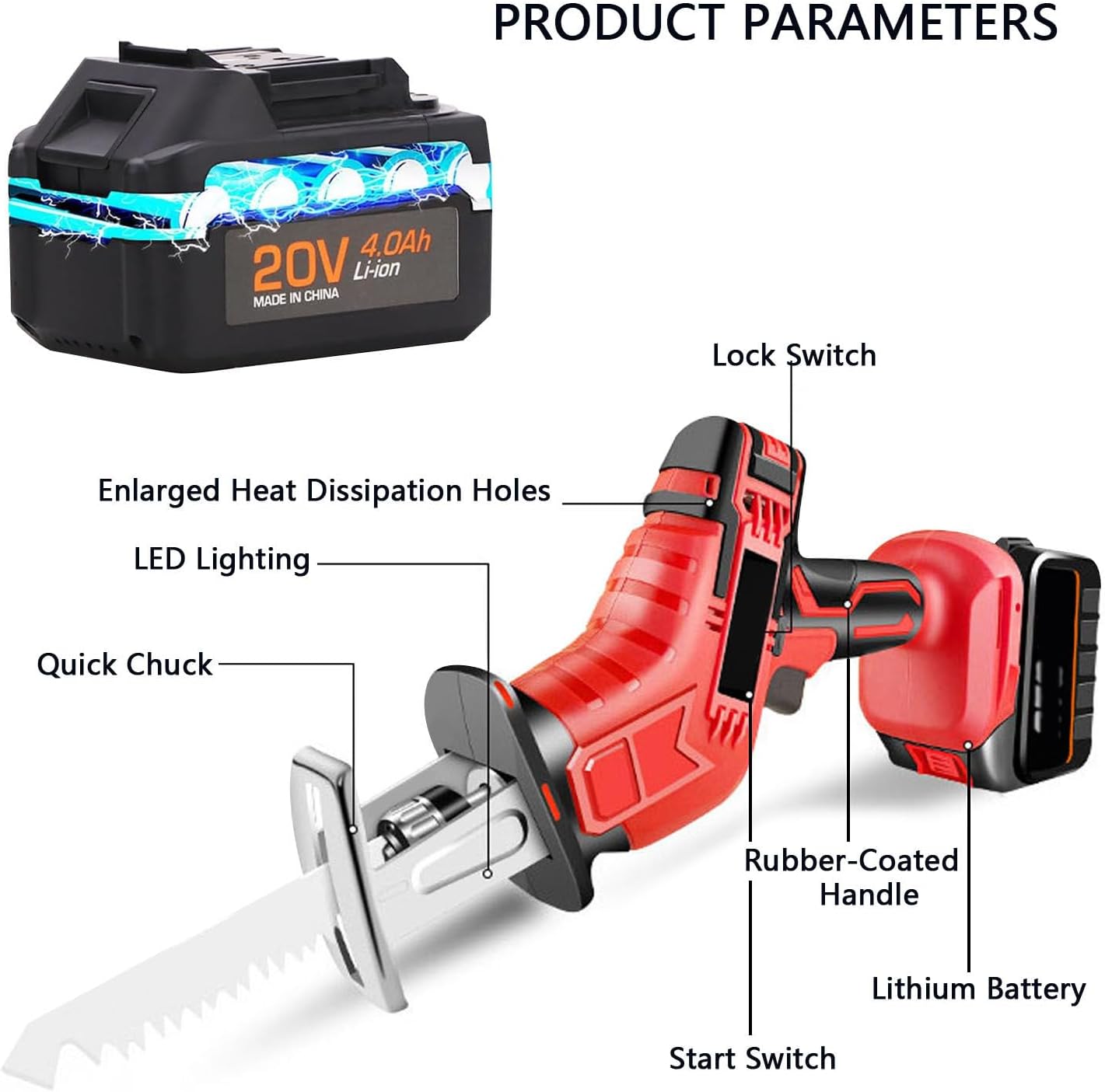 Meat and Bone Saw, Commercial Home Butchers Saw, Electric Reciprocating Saw, Handheld Cordless Saw, for Wood/Metal/PVC Pipe/Trees Trimming