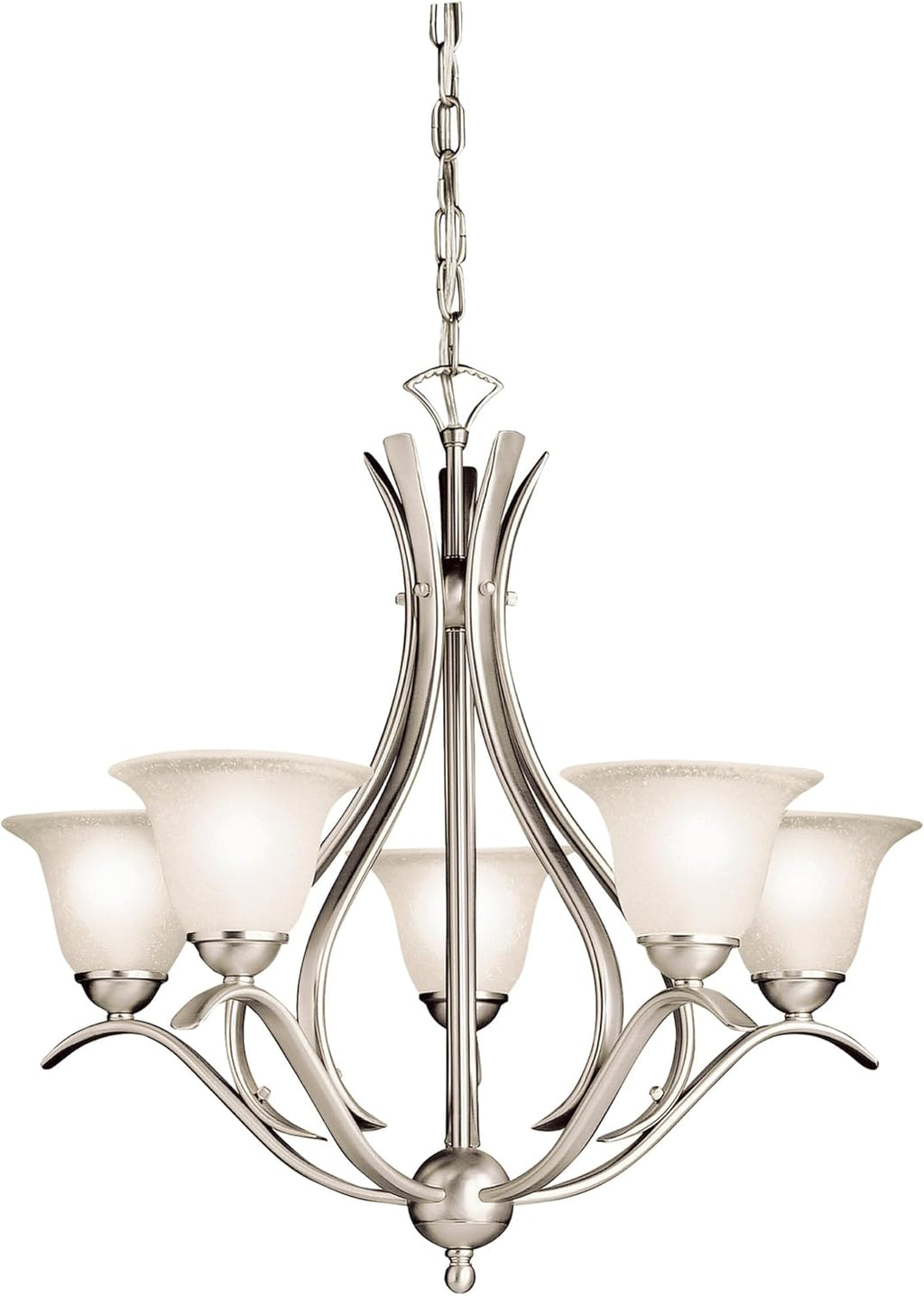 Kichler Dover 5-Light Chandelier with Etched Seeded Glass in Brushed Nickel, Transitional Dining Room or Foyer Light Fixture for High Ceilings (24' x 23'), 2020NI