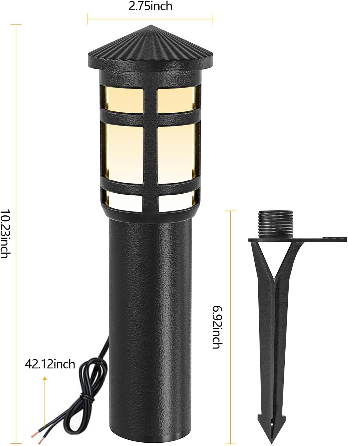 ZUCKEO Low Voltage Landscape Pathway Lights 5W Outdoor Landscape Lighting, 12-24V 3000K Aluminum Wired LED Bollard Path Lights Waterproof for Walkway Yard Garden, 12Pack
