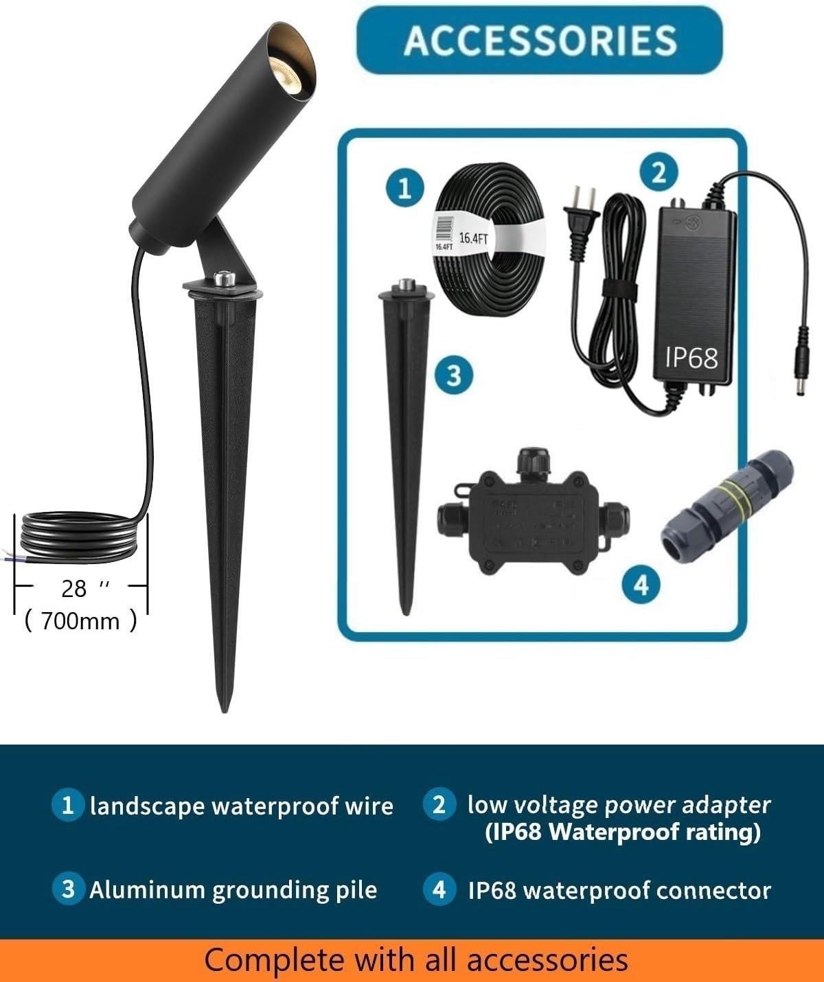 Outdoor Landscape Lighting, Mini Size Low Voltage LED Spotlight 2700K 4 Pack, IP65 Waterproof, with Quick Installation Accessories, for House Patio Garden Fence Tree Yard Plant Flags Use