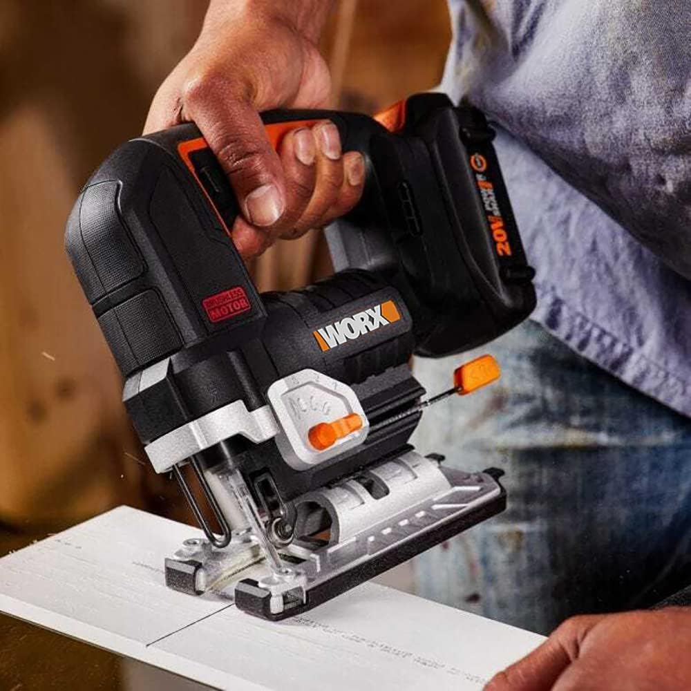 WORX Nitro WX542.9 Cordless Pendulum Stroke Jigsaw 20 V - Brushless Motor - Professional Jigsaw with Suction Adapter - Also Ideal for Mitre Cuts - PowerShare Compatible - Without Battery and Charger