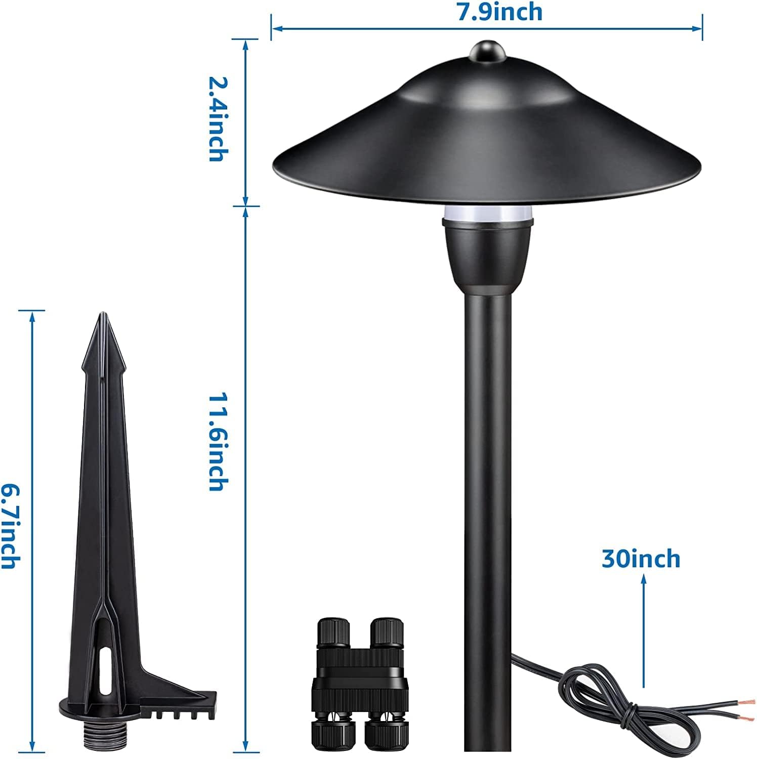 SUNVIE Low Voltage Pathway Lights Wired Path Light Outdoor 3W 12-24V 3000K Waterproof Aluminum LED Landscape Lights with Connector for Garden Walkway Yard - ETL Listed Cord, 8 Pack