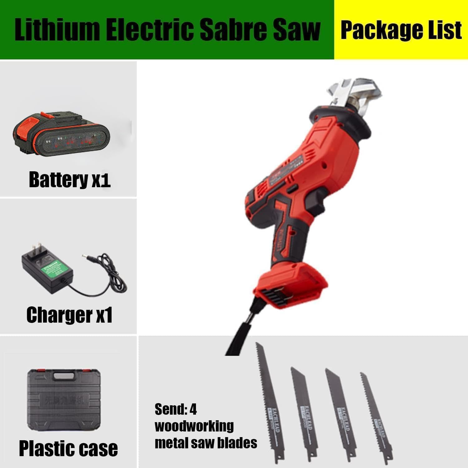 Portable Reciprocating Saw, Electric Bone Cutting Machine, Selt-locking, LED Lighting, With 4 Saw Teeth, 1/2 Batteries,0-3000rpm Variable Speed, for Cutting Meat/Bones,2-Battery