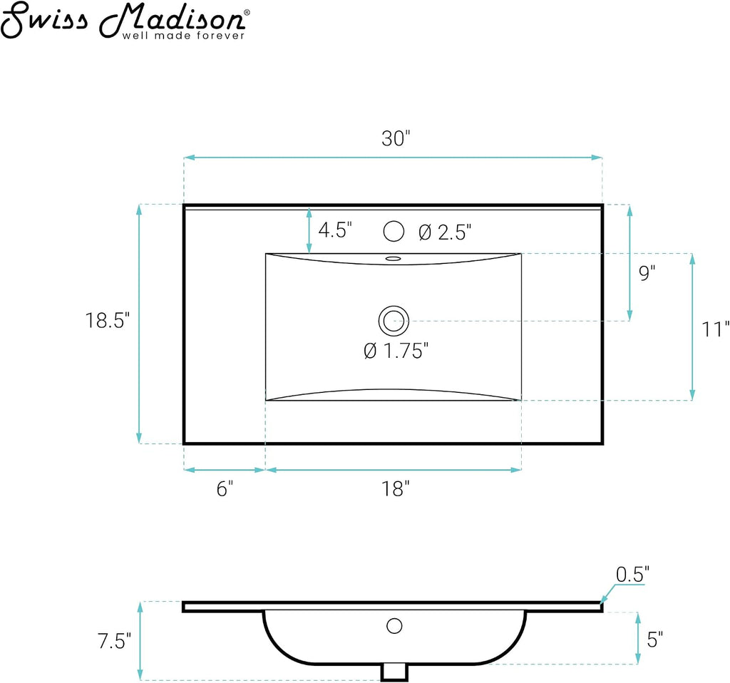 Swiss Madison 30' Vanity Sink Top in Glossy Black