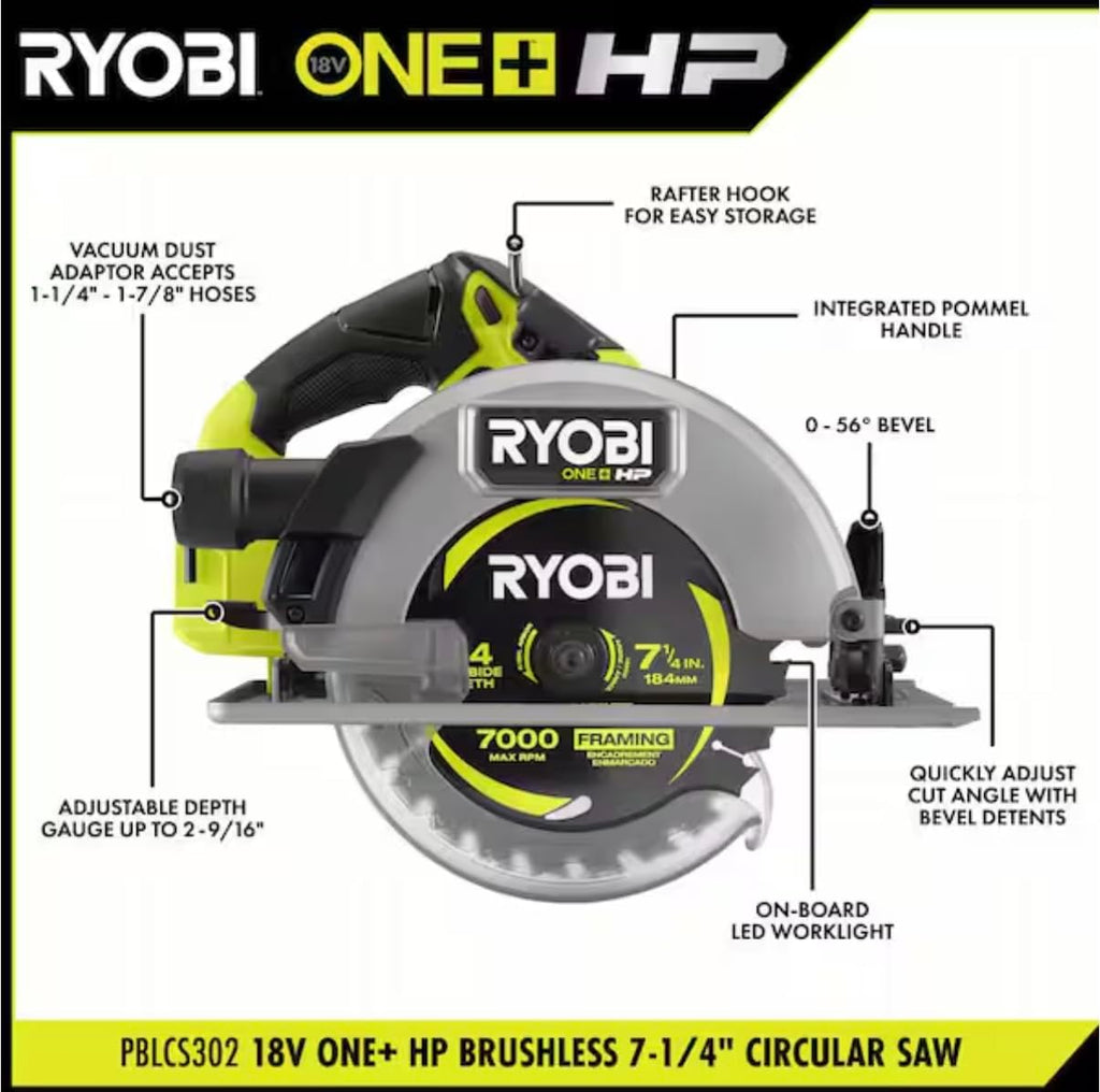 RYOBI ONE+ HP 18V Brushless Cordless 7-1/4 in. Circular Saw (Tool Only)