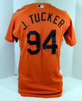 2007-08 Baltimore Orioles Jonny Tucker #94 Game Used Orange Jersey BP Ext ST 44 - Game Used MLB Jerseys