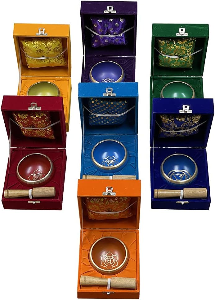 Chakra Singing Bowls Set Cuencos Tibetanos With Cushion Mallet Tulsi Beads Mala Tibetan Prayer Flag For Meditation Mindfulness - Style2 Size Small