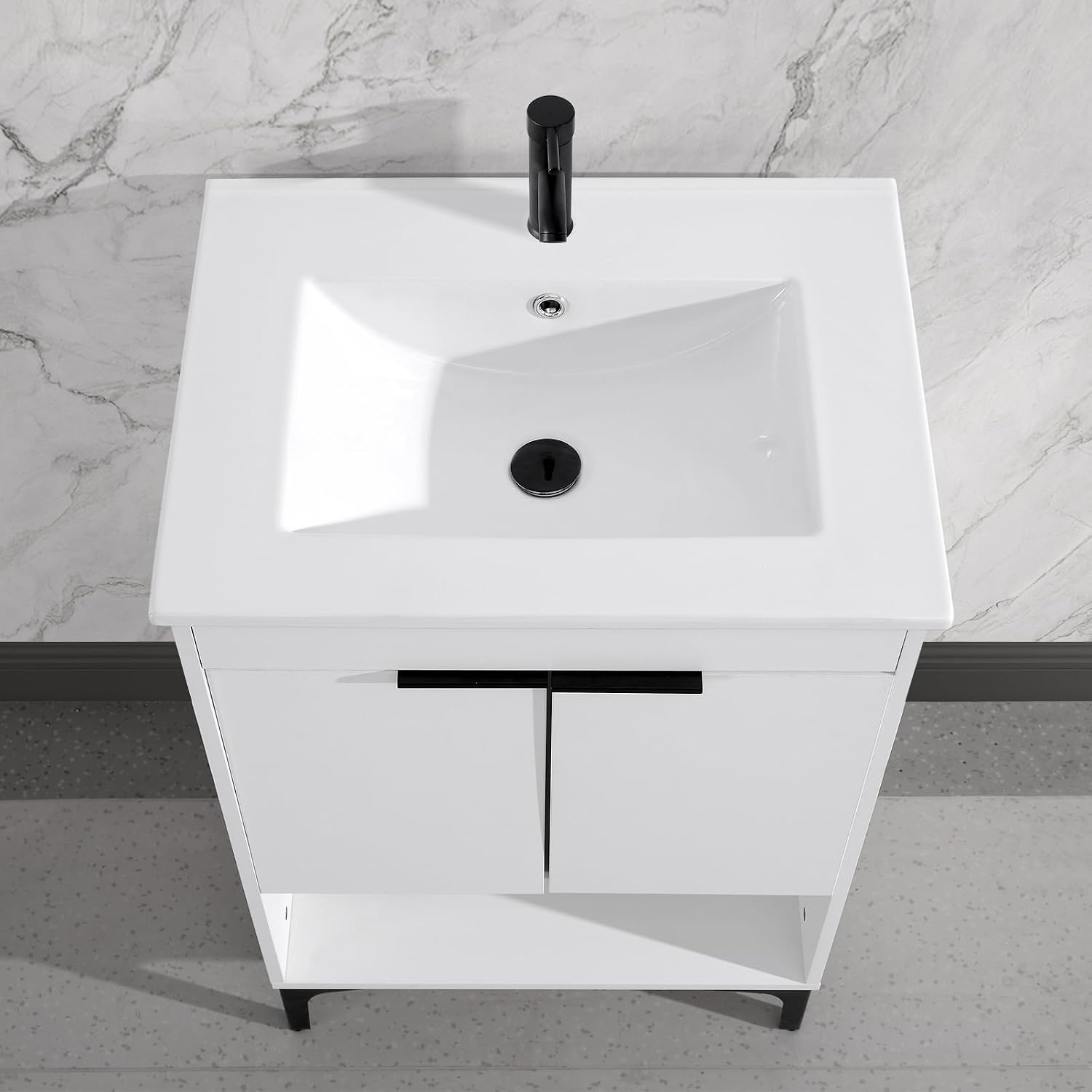 24 in. W x 18.3 in. D Bathroom Undermount Ceramic Sink Top W/One Hole, Drop in Bathroom Vessel Sink Rectangle, Without Matte Black Faucet & Pop up-Drain, for Bathrooms, White