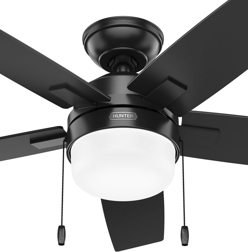 Hunter Fan 44 Inch Matte Black Indoor Ceiling fan with LED Light and Pull Chain for Bedroom, Living Room, Office, Basement, Kitchen, Dining Room (Renewed), CC5C27C75