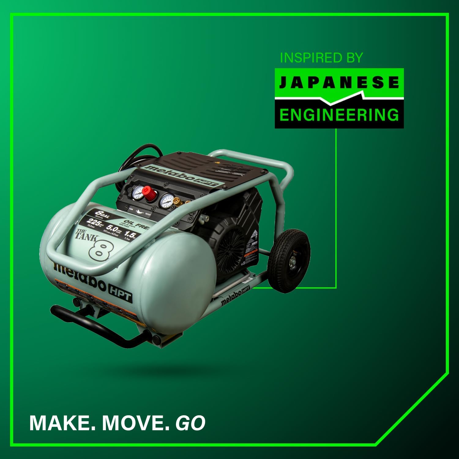 Metabo HPT Air Compressor, THE TANK, 8-Gallon Trolley Air Compressor, 225 PSI, Versatile for Use with Framing, Siding, Finish, or Roofing Nailers, Easy Mobility with Rubber Tires, EC1315S