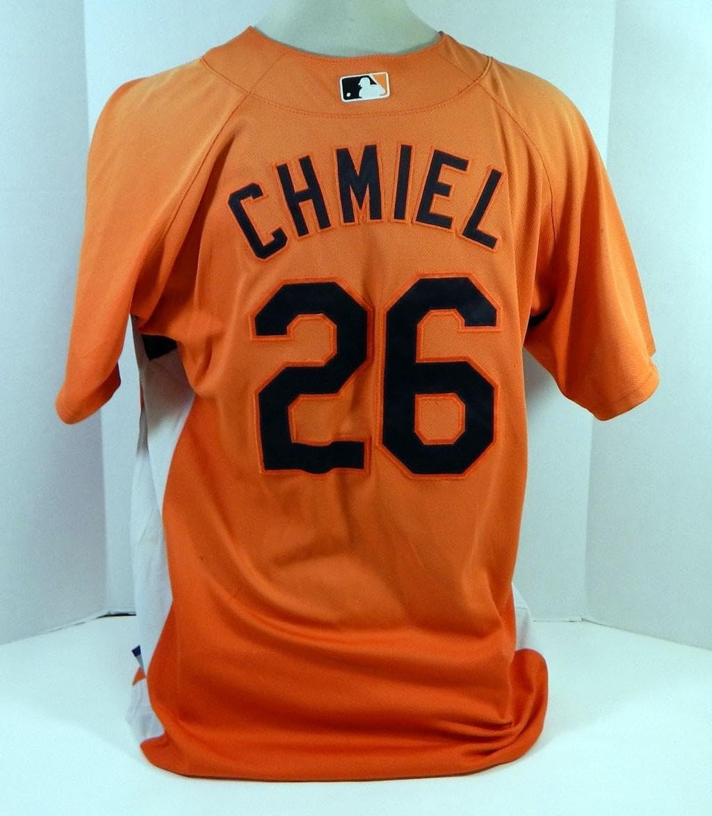 2007-08 Baltimore Orioles Paul Chmiel #26 Game Used Orange Jersey BP Ext ST 48 0 - Game Used MLB Jerseys