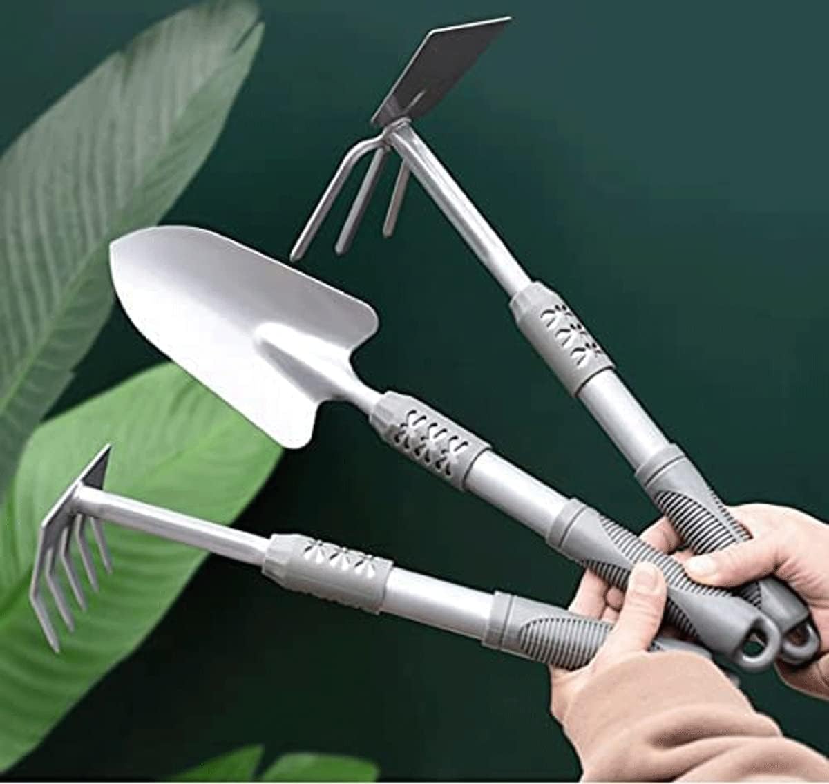Planting Tools Practical Set Home Gardening Flower Shovel Planting Flowers and Vegetables Small Shovel Silver Three-Piece Set Gardening Gifts for Women Men (Color : Silver)